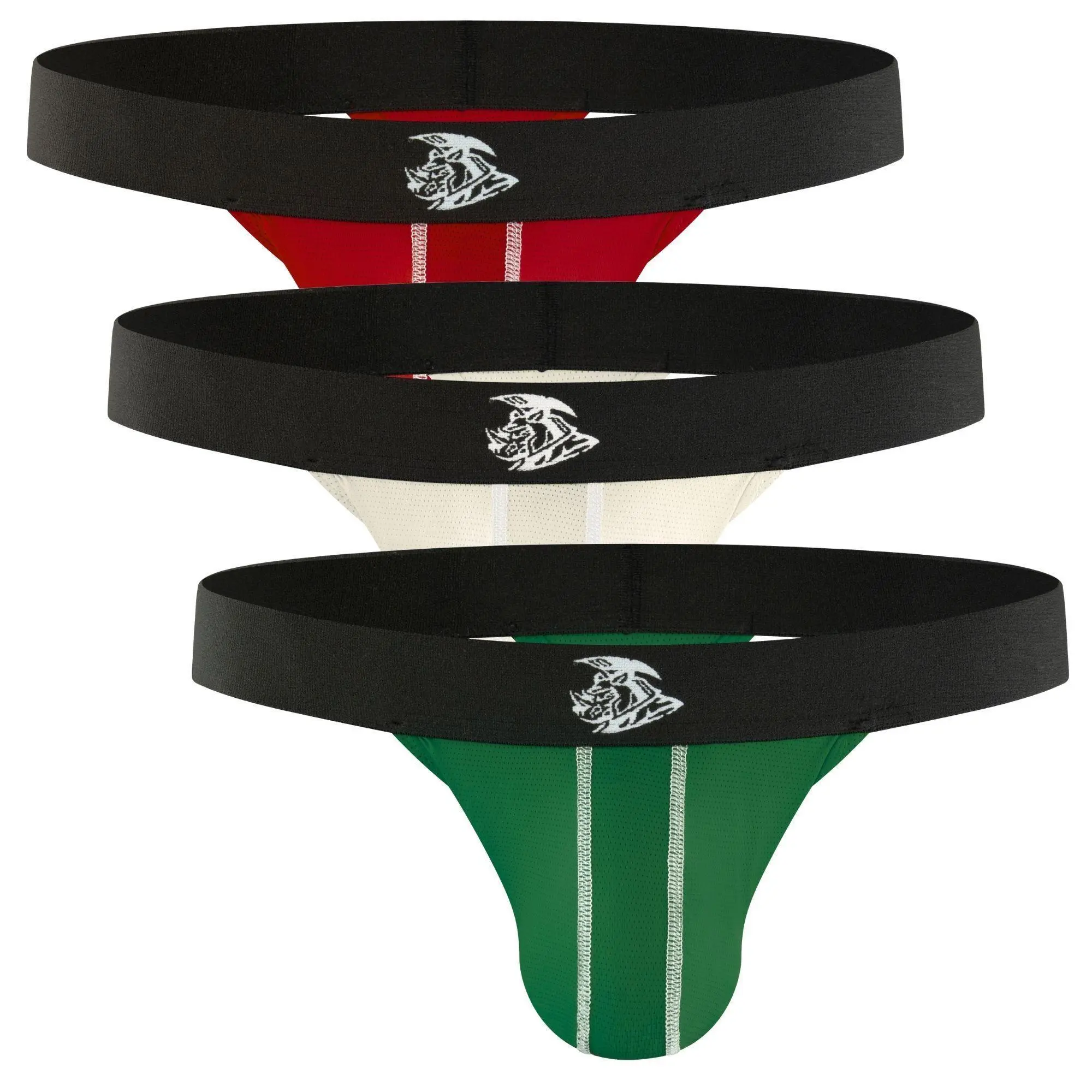 Strapped Thong Nylon Mesh & Modal No Fly Mid-Rise 3 Pack 0 Inch with ABCD Pouch - XS to XL waist Size Spandex Athletic Breathable