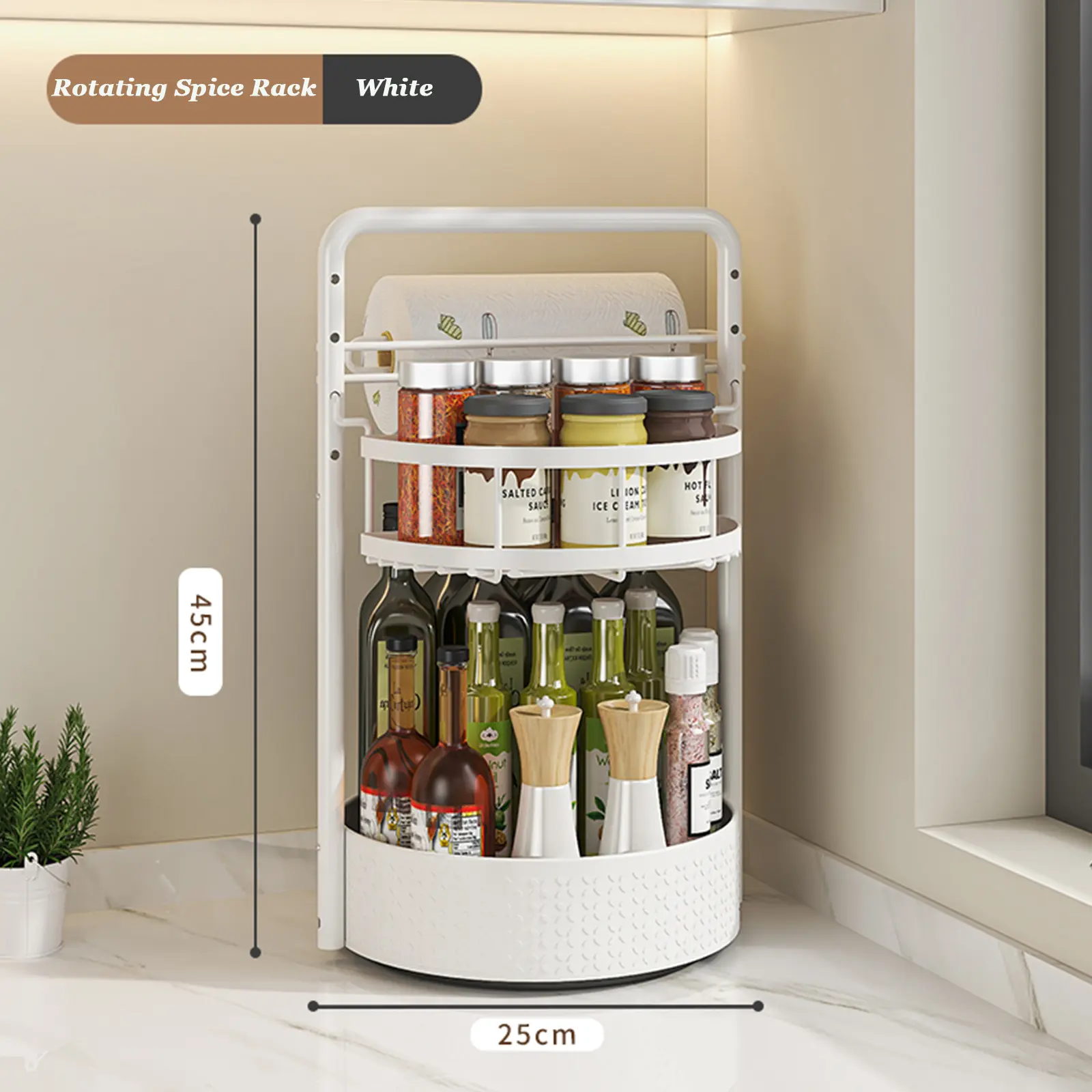 【Holiday Deals】San Dream Rotating Spice Rack Lazy Susan Turntable Organizer 2-Tier 9.84" Adjustable Metal Storage Organization for Cabinet Kitchen Countertop & Pantry Spice Shelf