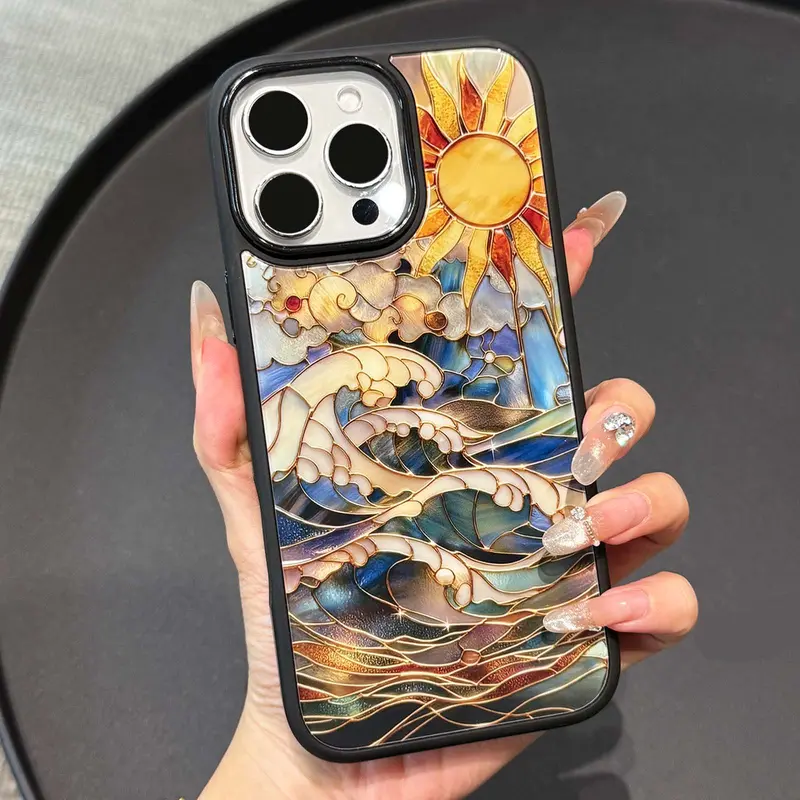 Stained Glass Inspired Floral Magnetic iPhone Case,Compatible With iPhone 16/15/14/13/12 Series