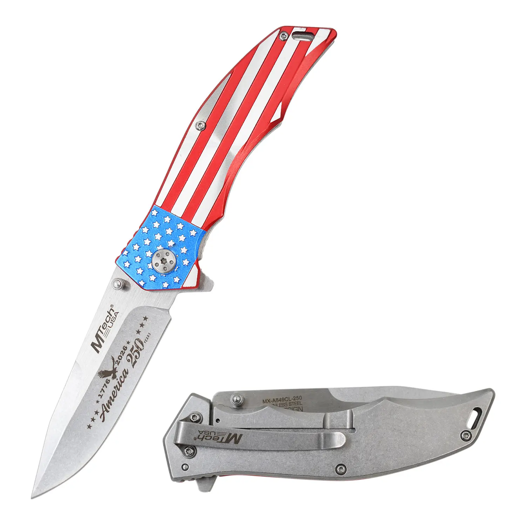 MTech USA Patriotic Folding Pocket Knife MX-A849CL 5" Closed 3.75" 3MM BLADE, USA Flag Knife