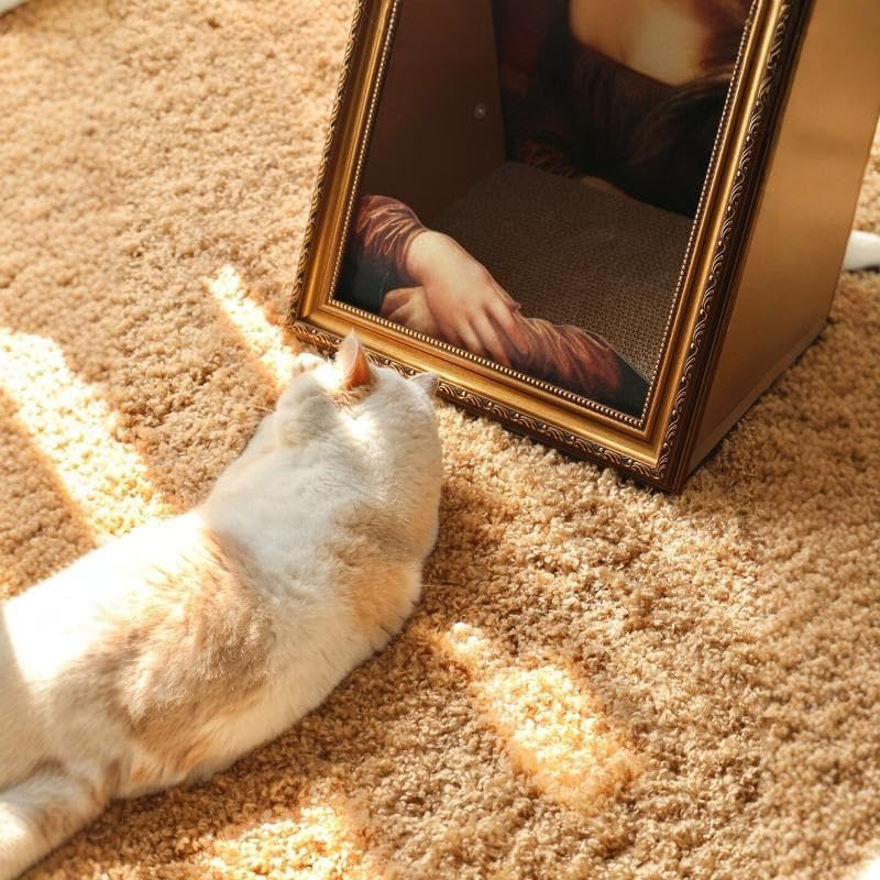 Mona Lisa Cat Scratcher Bed, Cat Living in Famous Painting, Art 4D Oil Painting Frame Nest for Artist Kitten, Easy-to-Assemble Bed Couch Cave Condo Creative Home Decoratioz