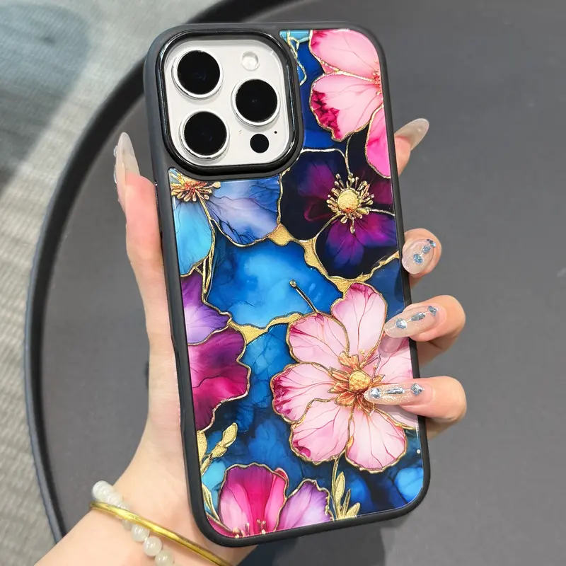 Stained Glass Inspired Floral Magnetic iPhone Case,Compatible With iPhone 16/15/14/13/12 Series