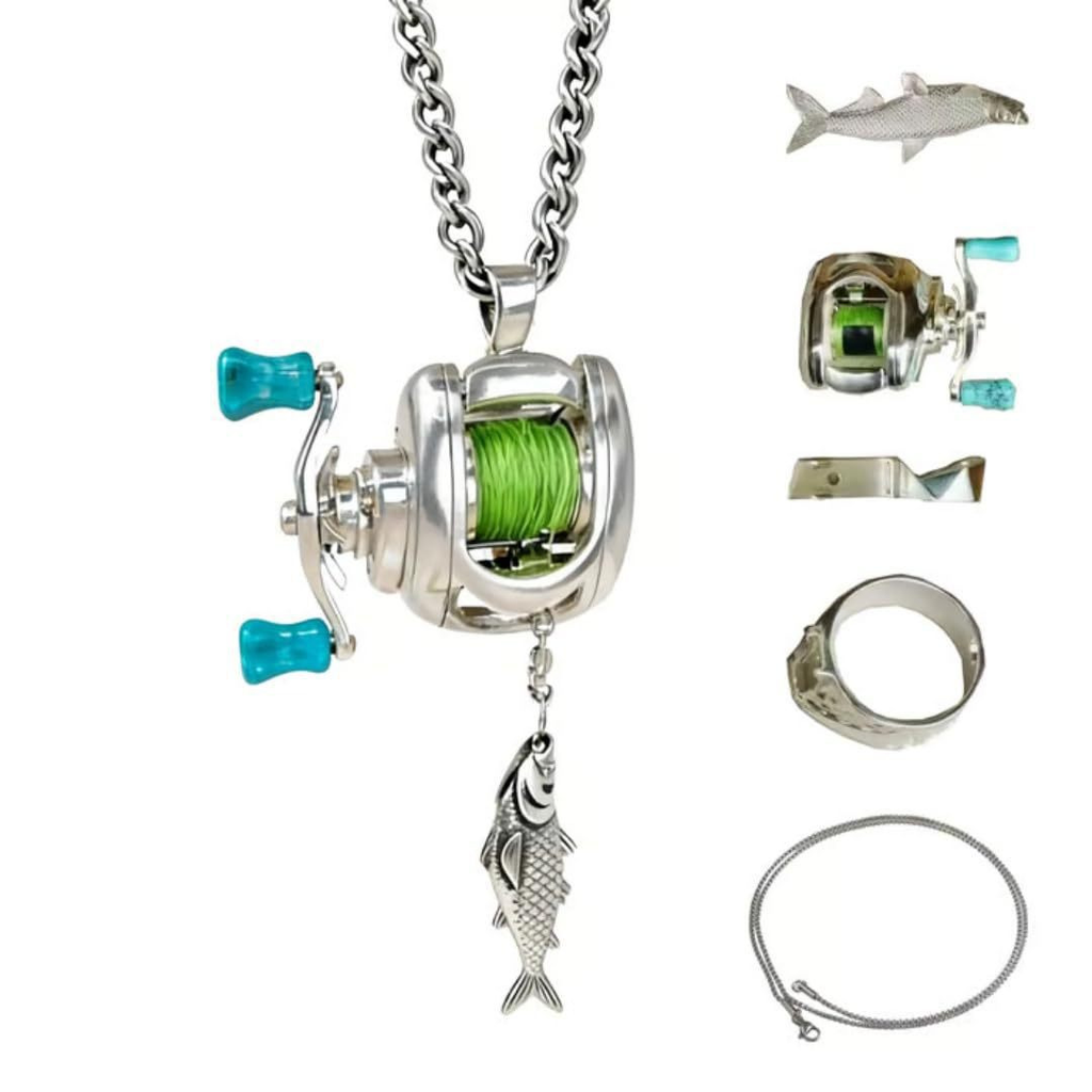 Mini fishing reel necklace
