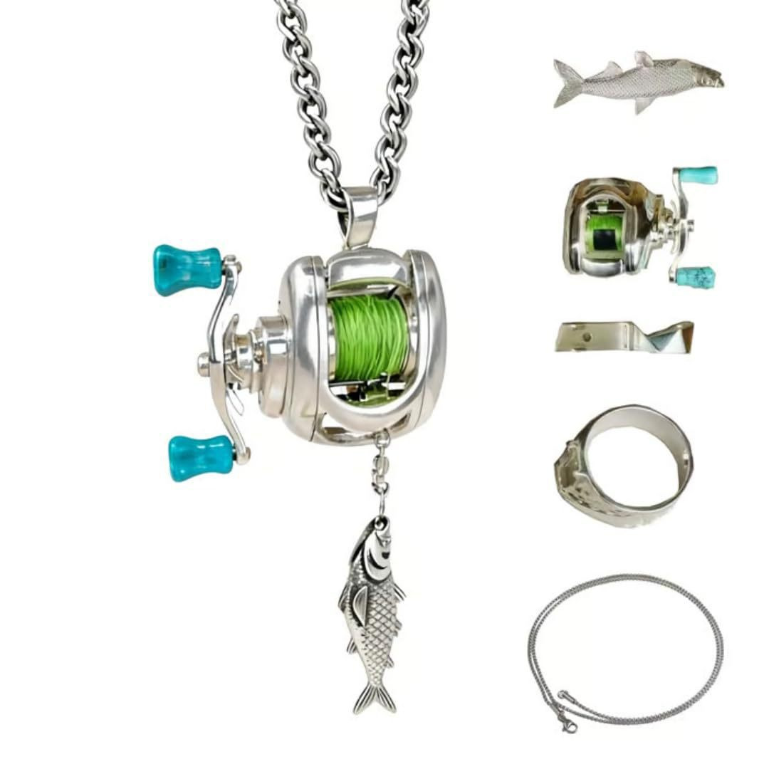 Mini fishing reel necklace