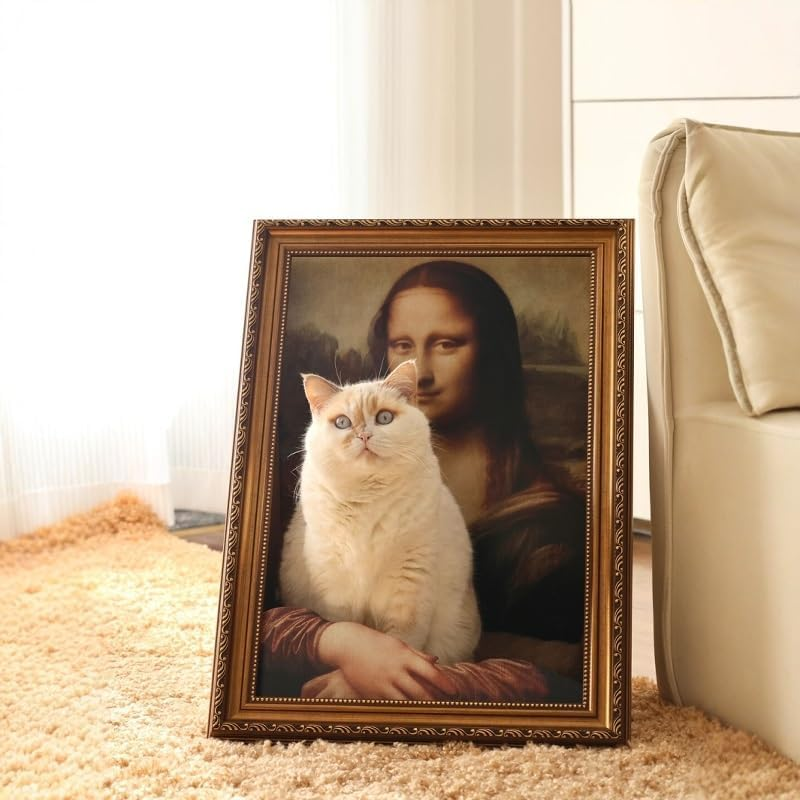 Mona Lisa Cat Scratcher Bed, Cat Living in Famous Painting, Art 4D Oil Painting Frame Nest for Artist Kitten, Easy-to-Assemble Bed Couch Cave Condo Creative Home Decoratioz