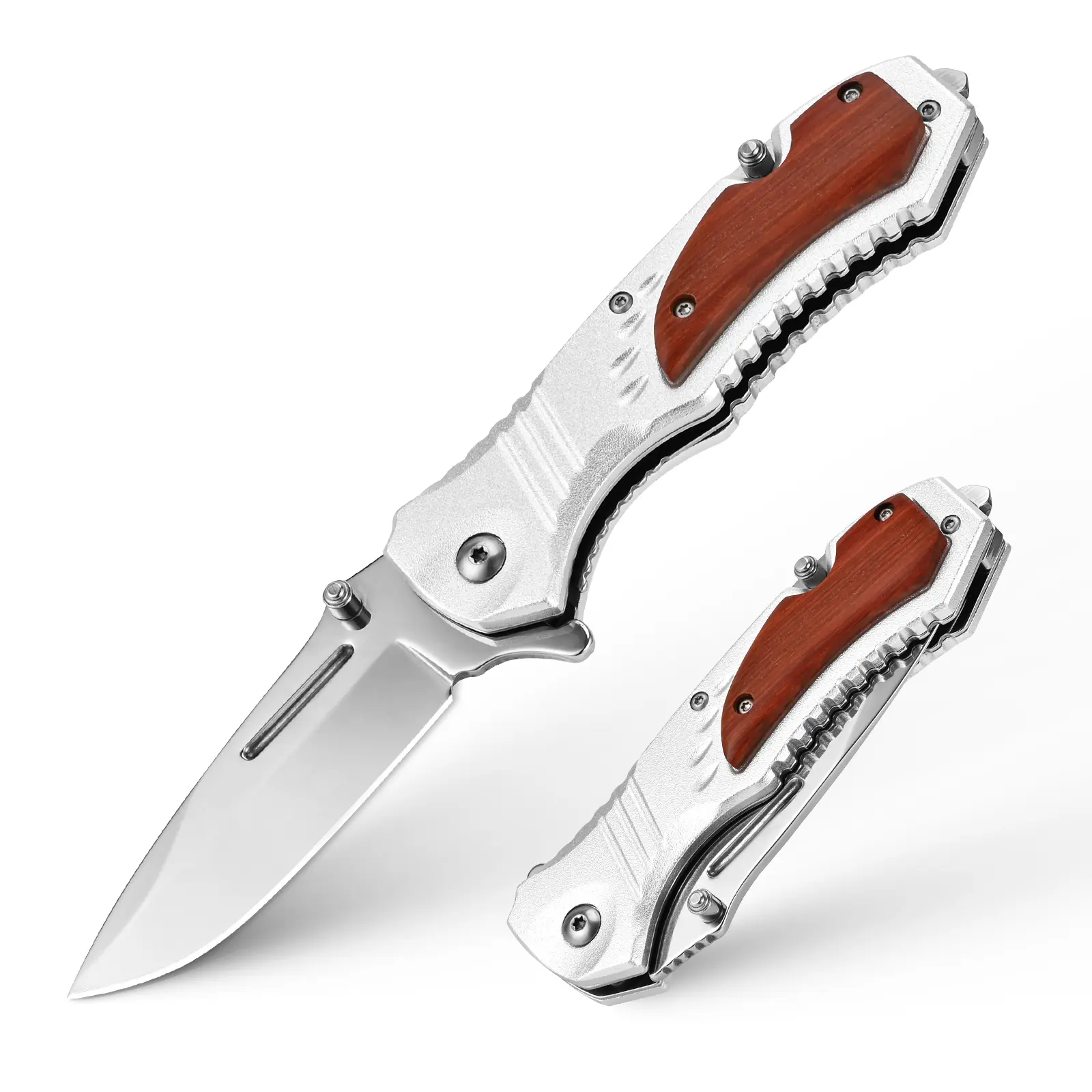 Pocket Knife for Men - Sharp Blade Wood Handle Pocket Folding Knives with Clip, Glass Breaker - EDC Knives for Survival Camping Hunting Fishing Hiking Women, Large, Black