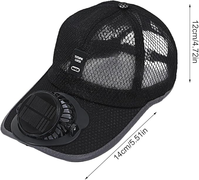 Solar Fan Hat - Hat with Solar Powered Fan, Mens Baseball Cap with Solar Fan, Breathable UV Protection Beach Hat with Cooling Fan, Solar Powered/USB Charging Fan Hat for Camping, Outdoor Sport