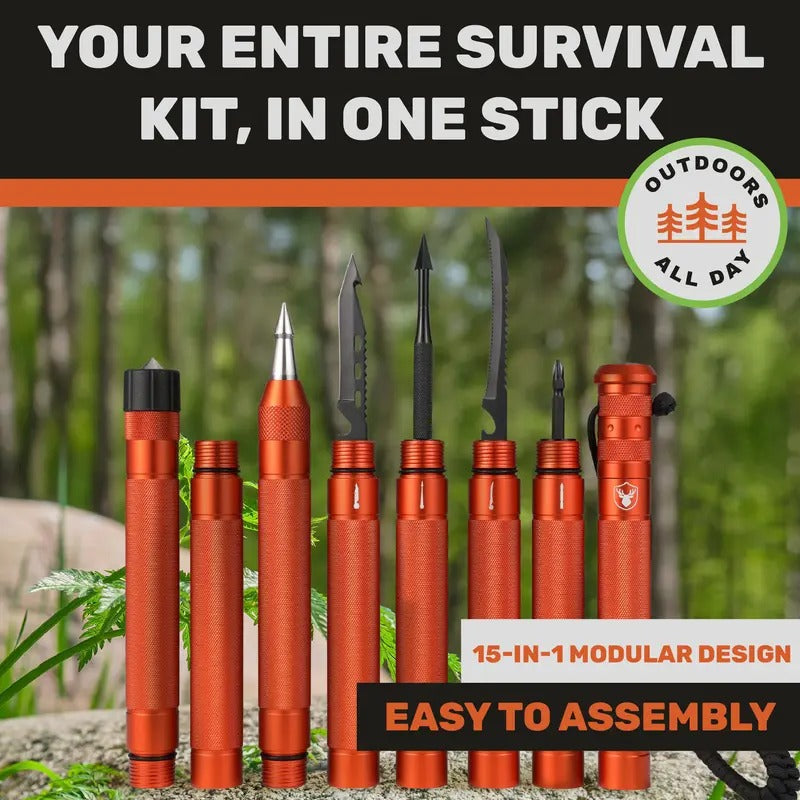 Survival Hiking Stick - Adjustable Trekking Pole with Built-in Outdoor Emergency Tools for Camping and Hiking