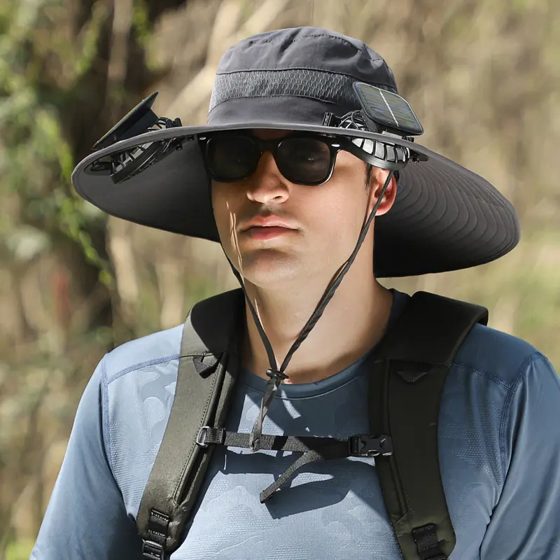 New Solar Fan Outdoor Fishing Hat-Solar Sun Protection Sun Hat with Fan Solar Fan Hat Dual Power Supply Fan Outdoor Fan