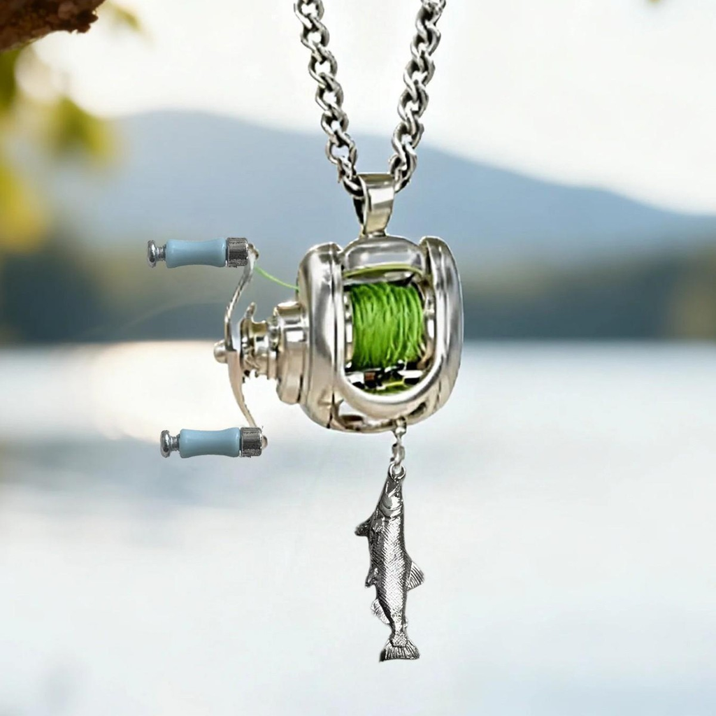 Mini fishing reel necklace