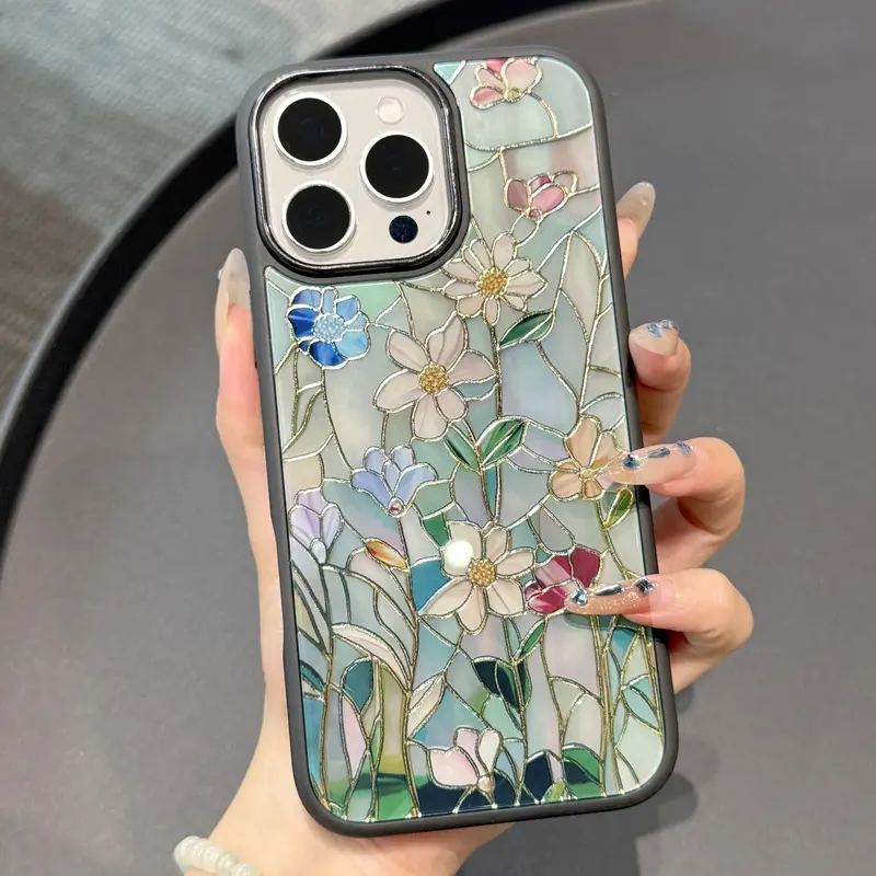 Stained Glass Inspired Floral Magnetic iPhone Case,Compatible With iPhone 16/15/14/13/12 Series