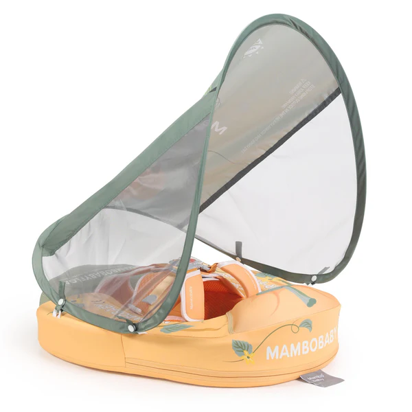 Mambobaby Baby Float with Sunshade Canopy and Crotch Strap Inflatable-free Safe Core Swimming Pool Accessory Bathroom Water Toy
