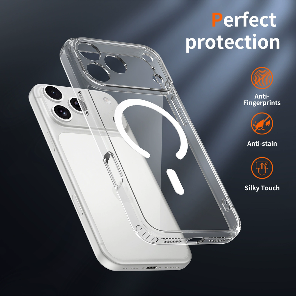 Transparent, full-coverage, drop-proof, minimalist soft case for iPhone 17，Hot selling shiny magnetic high-definition glass lens protective case