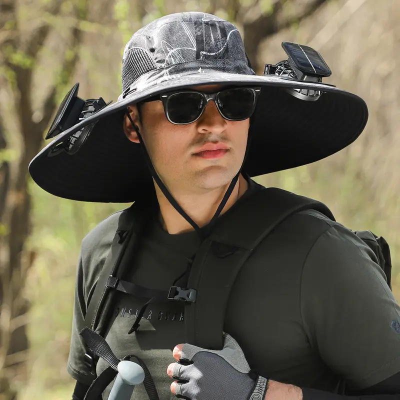 New Solar Fan Outdoor Fishing Hat-Solar Sun Protection Sun Hat with Fan Solar Fan Hat Dual Power Supply Fan Outdoor Fan