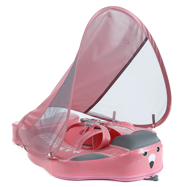 Mambobaby Baby Float with Sunshade Canopy and Crotch Strap Inflatable-free Safe Core Swimming Pool Accessory Bathroom Water Toy