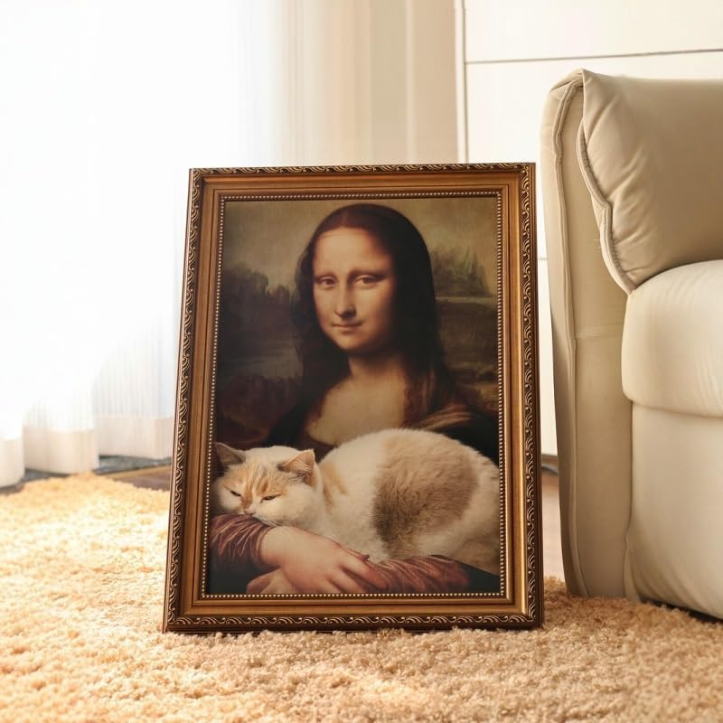 Mona Lisa Cat Scratcher Bed, Cat Living in Famous Painting, Art 4D Oil Painting Frame Nest for Artist Kitten, Easy-to-Assemble Bed Couch Cave Condo Creative Home Decoratioz